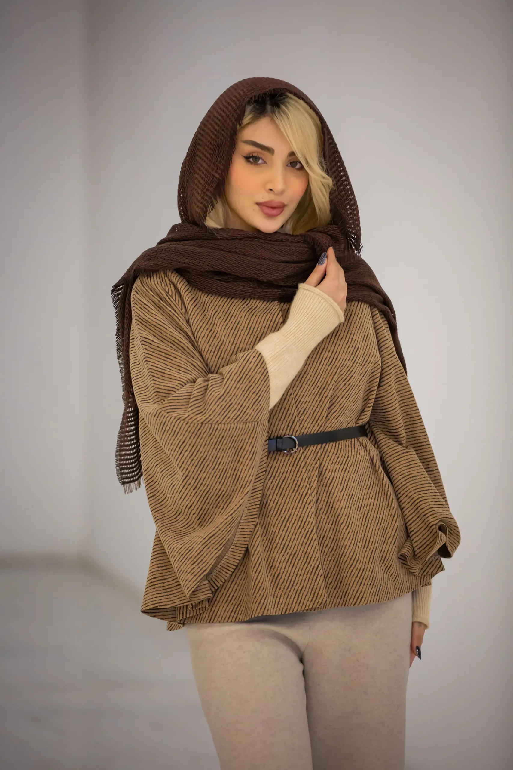 پالتو پانچ کشمیر کمربنددار