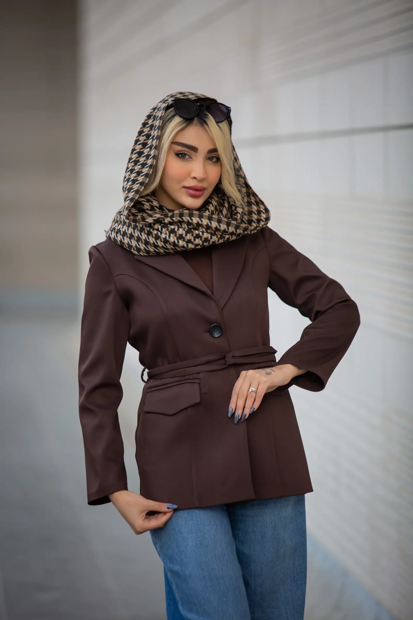کت زنانه بلدینگ کمر بنددار