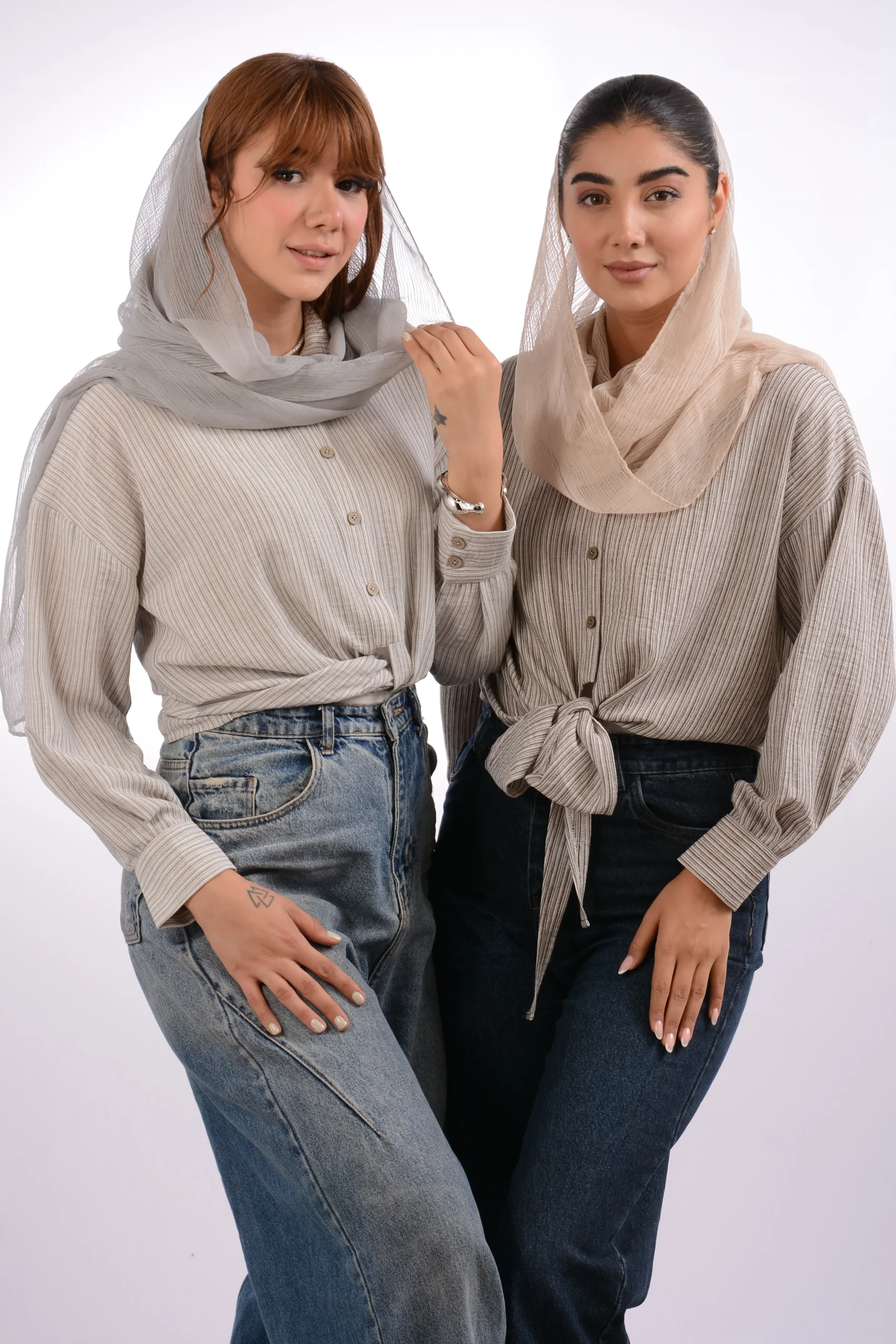 شومیز گره ای لنین ملانژ عسل